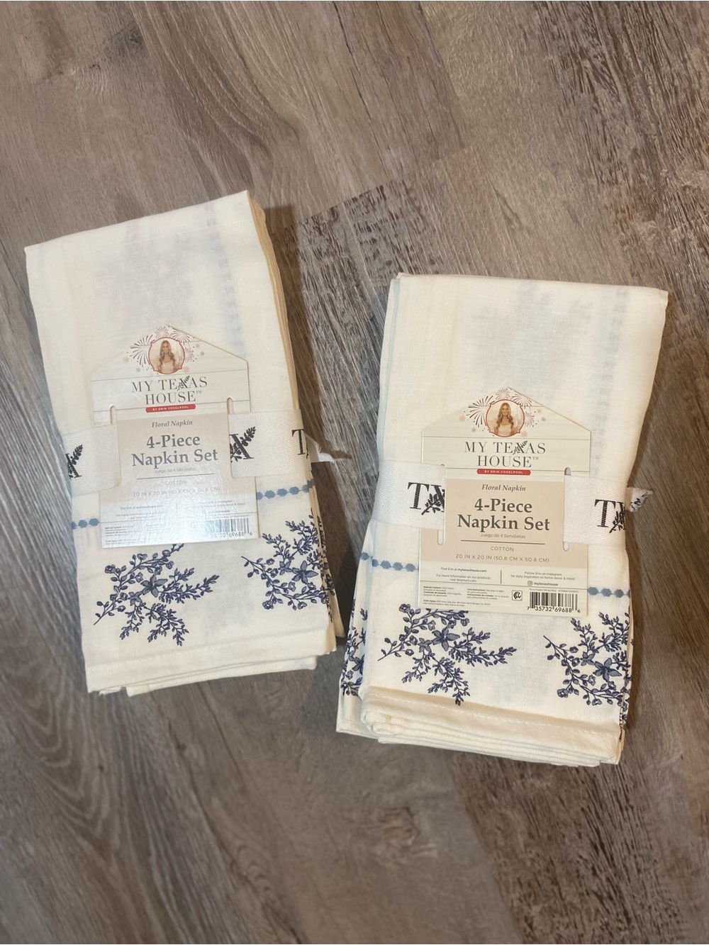 My Texas House 2 Sets Blue Floral  Cotton Napkins  4 Piece each set